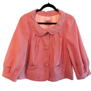 Caslon Women's Red Jacket Striped Seersucker Crop Peter Pan Collar Button Large